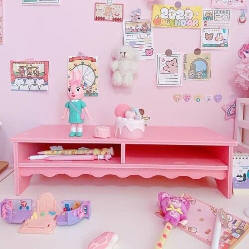 Pink Lovely Creative Computer Monitor Elevated Desktop Keyboard Finishing Storage Rack Screen Pad High Base Bracket