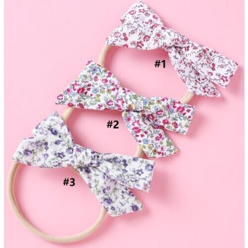 Baby Hair Bows Soft Nylon Headbands Flower Print Nylon Turban Hairband Bunny Bow Headwrap Baby Girl Head Wrap Accessories