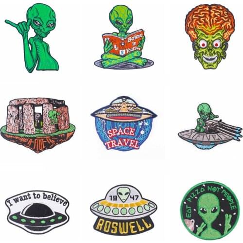 Pulaqi Space Badge UFO Aline patches For Clothing Embroidered Iron On Patches For Clothes Patches Kids Patch Sticker Badges H