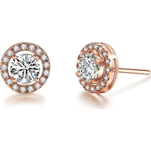 Luxury Cubic Zirconia Stud Earrings For Women Rose Gold Color Small Earrings Wedding Pendientes Jewelry