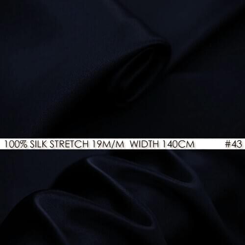 SILK STRETCH SATIN 140cm width 19momme/Pure Silk Fabric Satin+Spandex Fashion Fabric Party Dress Silk Deep Blue NO43