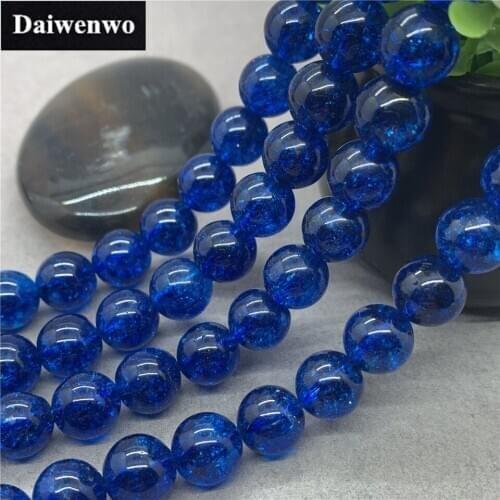 Blue Dyed Cracked Crystal Beads Stone Round 6-12mm Gemstone Loose Spacer DIY