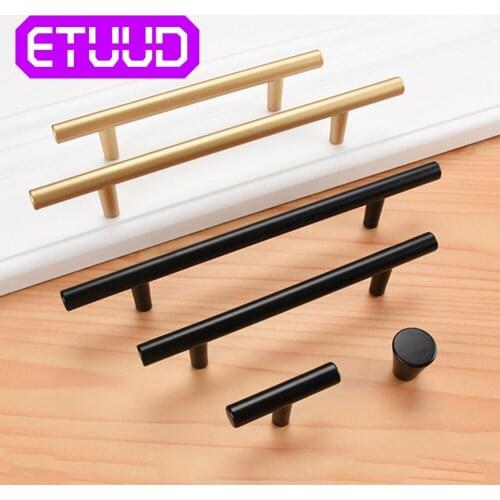 Stainless Steel Modern Simple Solid Stainless Steel Kitchen Cabinet Hardware Single Hole Black Gold Drawer Door Handles T Pull