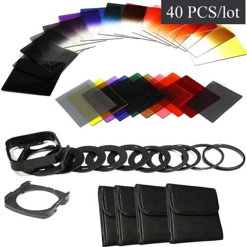SUNNYLIFE 40PCS Square Full Graduated Color Lens Filters Kit with Adapter Holder Pouch for SLR DSLR Camera Landscape Scenery