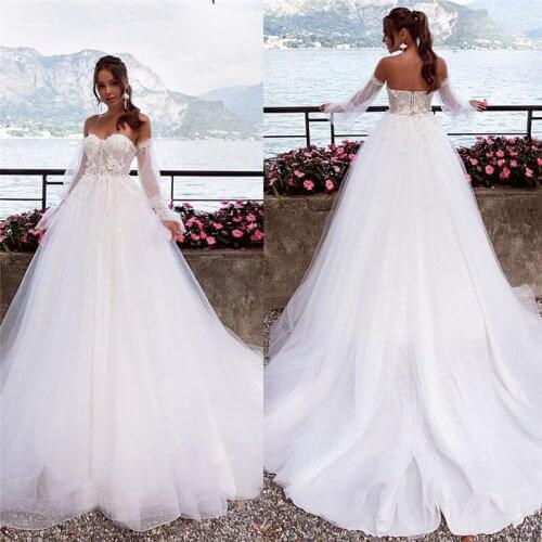 Long Sleeves Lace Appliques A-Line Princess Wedding Dresses Lace Up Back 2020 Garden Princess Women Bridal Gowns Fashion