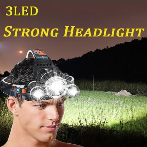 LED Headlamp USB Rechargeable EU US Waterproof Zoom 3LED Camping headlamp Fishing Light T6 High Power Glare Long Shot