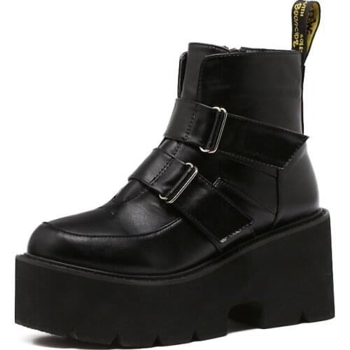 South Korean punk Harajuku fashion Martin thick-bottomed buckled short boots slope and muffin womens locomotive boots