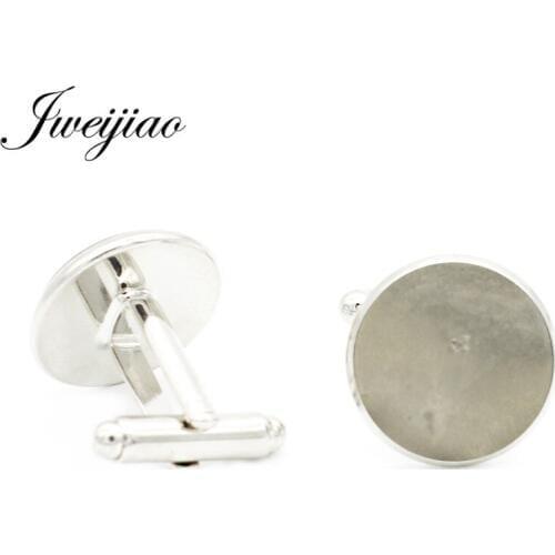 JWEIJIAO 16mm 10pcs/lot Rhodium Plated Cufflinks Settings Blank,Fit 16mm Glass Cabochons;Cuff Button Bezels DZ04