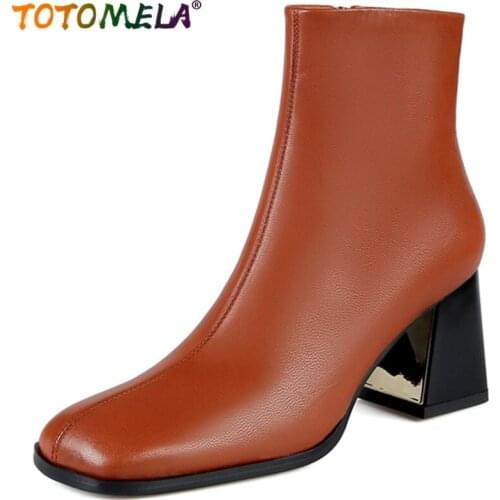 TOTOMELA New Arrive Zipper With Fur Ankle Boots Platform Genuine Leather Comfortable Hand Made Ladies Shoes Women Winter Boots