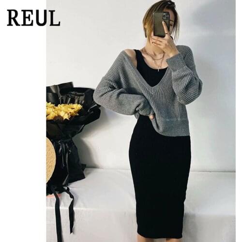 REUL Za Women 2021 Fall Fashion Solid Loose Knit Soft Cardigan Sweater Vintage V Neck Long Sleeve Female Outerwear Chic Tops