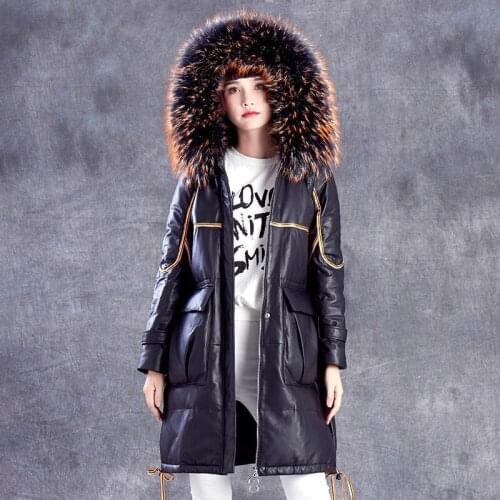 Womens Fur Coat Female Real Raccoon Fur Collar Down Jacket Winter Coat Women Real Sheepskin Coat Chaqueta Mujer MY4546