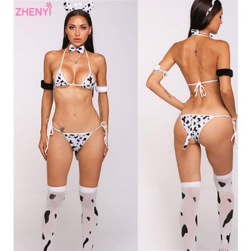 Leopard Print Wild Sexy Lingerie Set，Cute And Sexy Cow Maid Uniform Temptation，Sexy Bikini Swimsuit Set Cosplay Bunny Girl