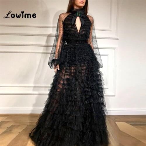 Black Evening Dresses Vintage Keyhole Design Sexy Party Dress Robe De Soiree Dress Elegant Abiye Long Dress Prom Gown Vestidos