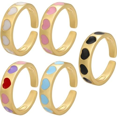ZHUKOU Trendy 18K gold plated Heart Opening Ring for women Bohemian Sweet Enamel Women Engagement Ring Jewelry wholesale VJ179