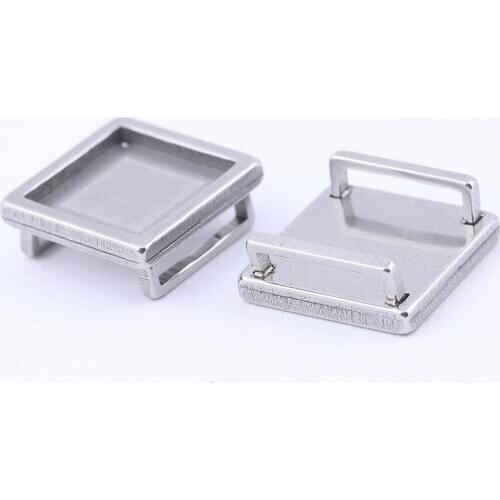 10pcs Fit 12mm 20mm Square Slider Cabochon Spacer Base Setting Trays Stainless Steel Leather Bracelet Connector Bezel Blanks