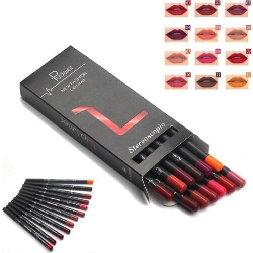 12 pcs Beauty Makeup Tool Cosmetic Long Lasting Matt Nude Lipsliner Pen Set Lipliner Lip Liner Pencil Sexy Matte Lip Stick