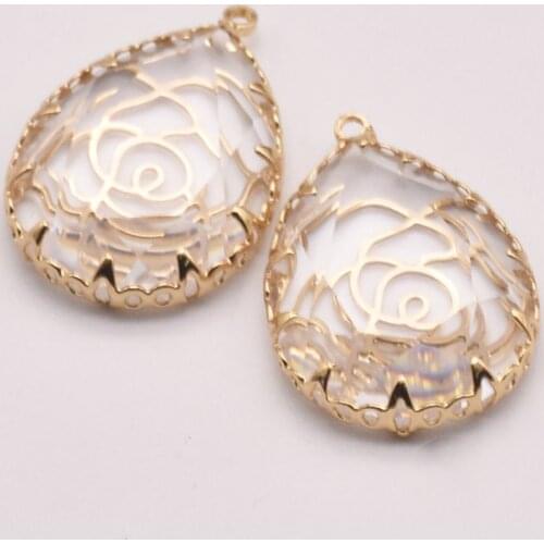 2 Pcs/Lot 23mm*16mm Natural Transparent Rhinestone Rose Drop Pendant Accessories Making Necklace Jewelry Components JA0031
