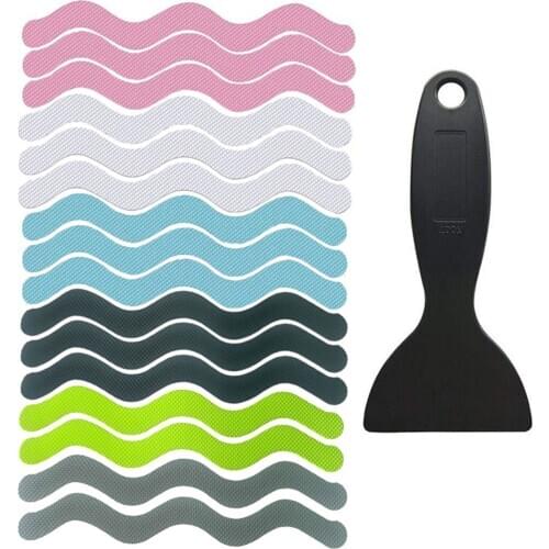 24Pcs S Wave-shaped Non-slip Strip Crushed Stone Texture Safety Transparent Bathroom Accessory