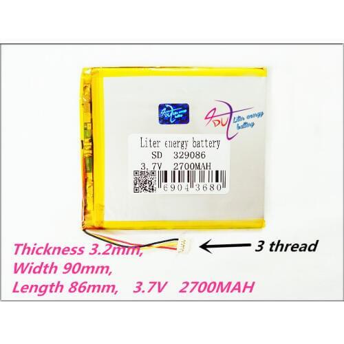 3 thread 329086 3.7V 2700MAH Polymer rechargeable batteries For MP4 MP5 GPS DVD mobile video game PAD E-books 328590