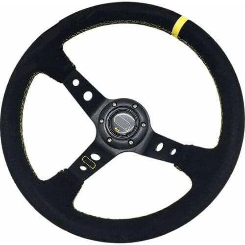 350mm 14inch Suede Leather Racing Steering Wheel Universal Car Sport Steering Wheel Deep Concave Aluminum Frame