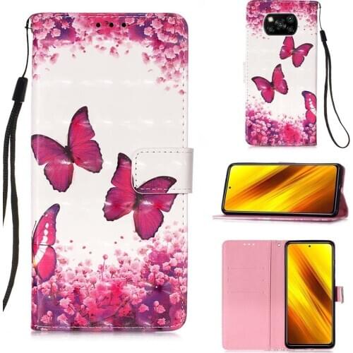 3D Cute Animals PU Leather Cover For Xiaomi Poco X3 NFC Case Folio Stand Wallet Cover Mi PocoX3 Phone Cover