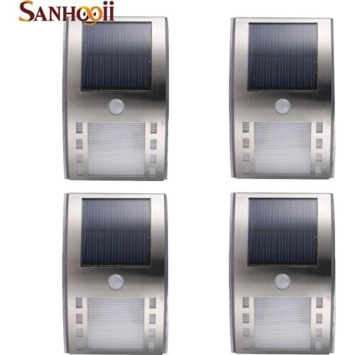 4PCS Stainless Steel Bright Solar Power Panel 3 LED Light PIR Motion Sensor Waterproof Outdoor Fence Garden Pathway Wall Lamp