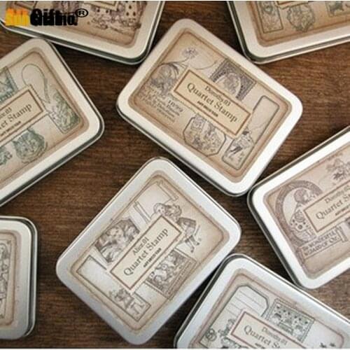 New 2021 Tin Box Vintage DIY Stamp Alice Series Dorothy Series Wooden Stamps For Children DIY Scrapbooking Handmade Gifts Stamps