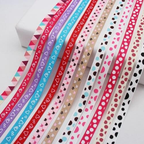 5 Meter Many Colors Printed Grosgrain Ribbon Polyester Fabric Tapes Heart Dots For Hair Bow Crafts DIY Accessories 3/8" 9MM
