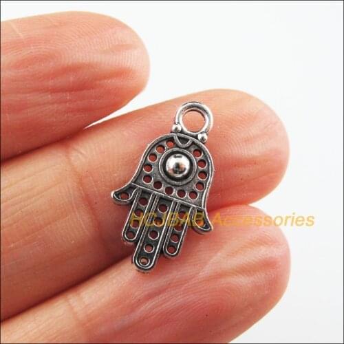 50 New Hand Flower Charms Tibetan Silver Color Palm Pendants 11.5x19.5mm