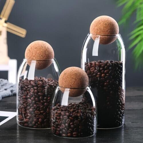 550/750/1200ml Storage Bottle Cork Glass Bottle Bean Sugar Tea Coffee Cork Stopper Glass Jar Can Clear Cork Stopper Storage Jar