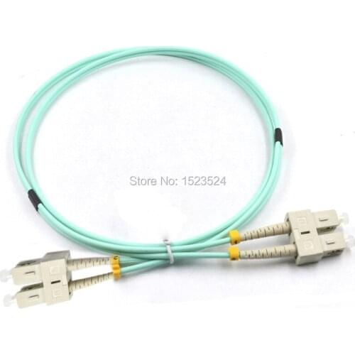 Free Shipping 5pcs/lot Aqua 10G OM3 3 Meters 3.0mm Multimode Duplex 50/125um PVC SC/UPC-SC/UPC Fiber Optic Patch Cord