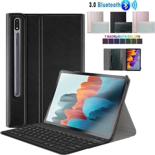 Keyboard Case for Samsung Galaxy Tab S7 2020 SM-T870 T875 11" Stand Magnetic Leather Cover with Bluetooth Wireless Keyboard