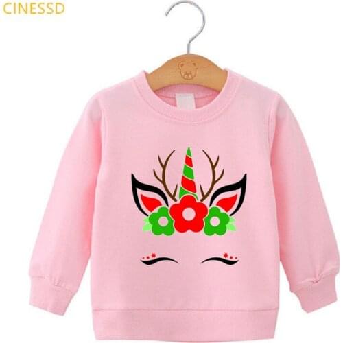 Smiling Christmas unicorn print cute baby girl clothes winter lovely kids pullover teens thick fleece velvet hoodie sweatshirts