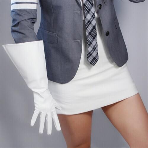 Long Gloves 38cm Big Sleeve Wide Cuff Lantern Sleeve Puff Sleeve Emulation Leather White Men Women Unisex PU142
