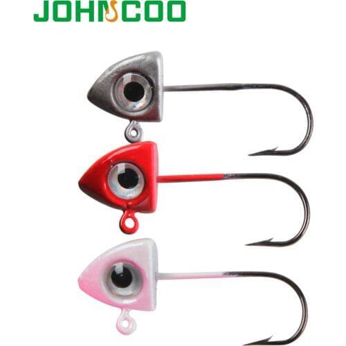 JOHNCOO 2g 3g Fishhooks 3D Eyes Lead Jig Head Barbed Hook Mustad Jigging Hook Fishing Hooks Lead Head Hook 3 Colors 5pcs/lot