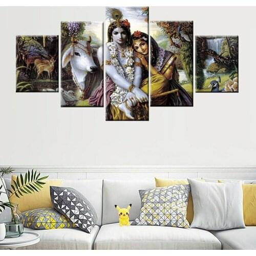 5 Pcs Shiva Ganesha Lord Krishna Canvas Pictures Print Wall Art Canvas Paintings Wall Decorations for Living Room Unframe