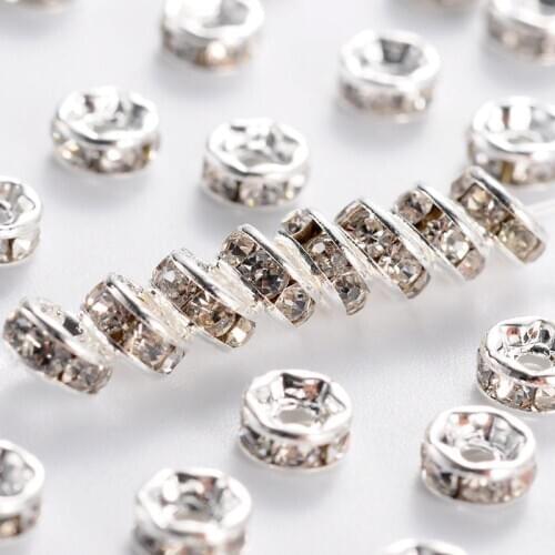 Brass Grade A Rhinestone Spacer Beads, Silver Color, Nickel Free, Crystal, 4x2mm, Hole: 0.8mm
