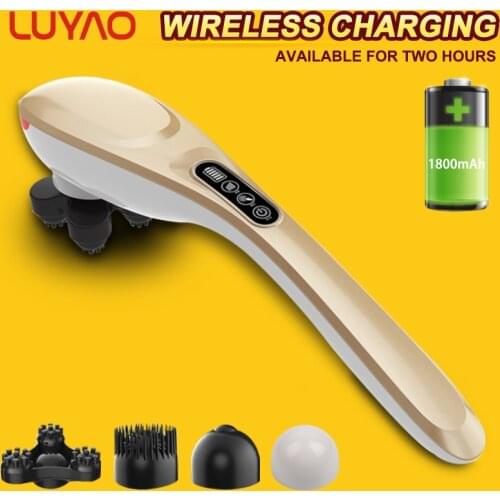 LUYAO 4 In 1 Multifunctional Wireless Charging Cervical Massage Stick Rechargeable Intelligence LCD Shoulder Neck Body Massager