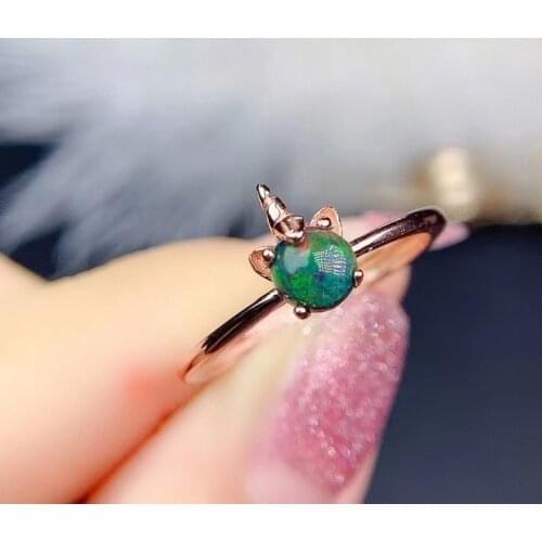 Fashion cute round angle Natural black opal Ring S925 Silver Natural gemstone Ring girl Women party gift fine Jewelry