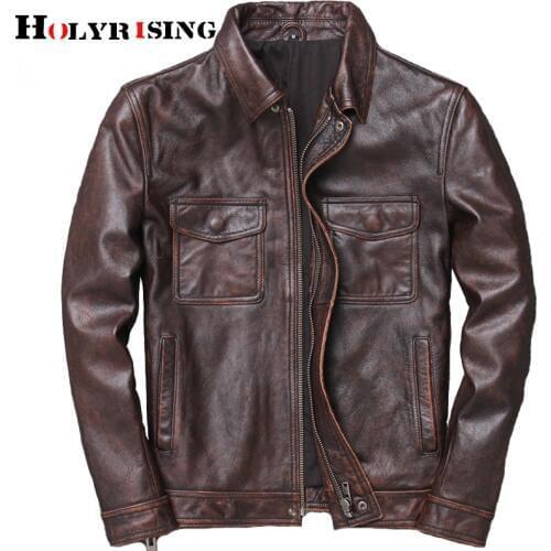 Men Cowhide leather veste cuir homme 2019 mens 100% genuine leather jackets biker vintage quality coat blouson cuir homme 19023
