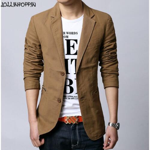 Mens Blazers Khaki Notched Lapel Two-Buttons Single Breasted Men Casual Suit Jacket Brown / Black