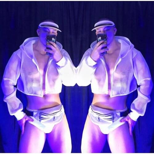 Men Pole Dance Costume Suit Nightclub Mesh Gogo Jazz Dancing Performance Clothing Rave Outfit Club Dancer Clothes VDB3891