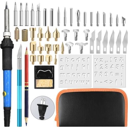 52PCS Wood Engraving Kit Pyrography Pencil Set With Temperature Control Carving Accessories Embossing Welding Tool US Plug