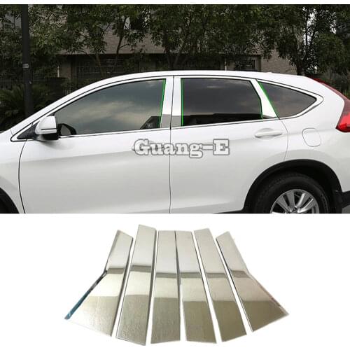 Hot Car Body Stick Stainless Steel Glass Window Garnish Pillar Middle Column Trim Hoods 6pcs For Honda CRV CR-V 2012 2013 2014