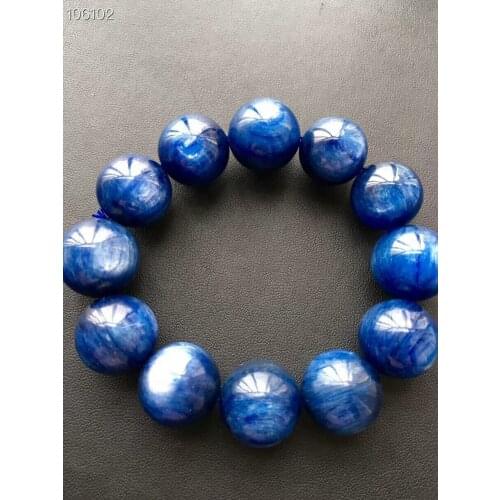 Genuine Natural Blue Kyanite Cat Eyes Bracelets 19mm For Women Men Power Crystal Round Bead Charm Stretch Bracelet AAAAAA