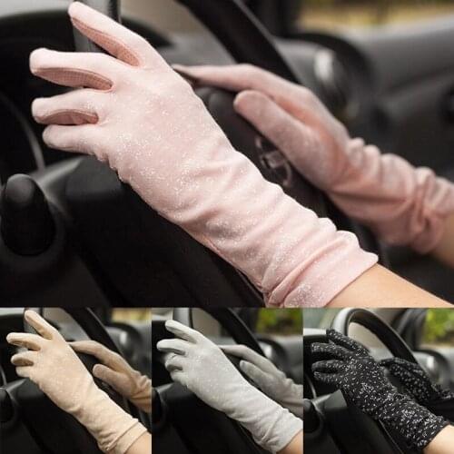 New Womens Mid-long Summer Cotton Thin Gloves Autumn Slip-proof Touch Screen Short Style Sunscreen Sleeve Driving Gloves