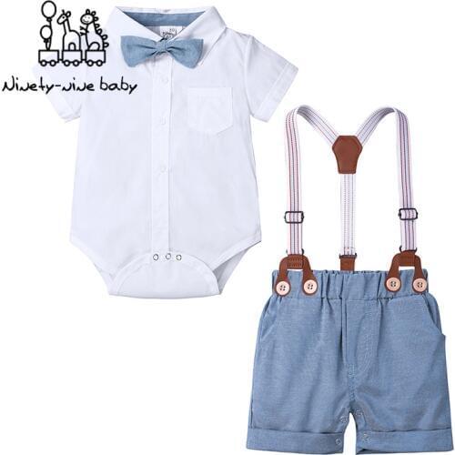 New Born Baby Clothing Summer Gentleman Rompers 9-24M Baby Boys Cotton Jumpsuit Baby Boy Clothes Newborn Unisex Thin Costumes
