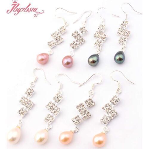 Oval Colorful Natural Freshwater Pearl CZ Crystal Tibetan Silver Dangle Hook Earrings Fashion Jewelry Women Gift, Free Shipping