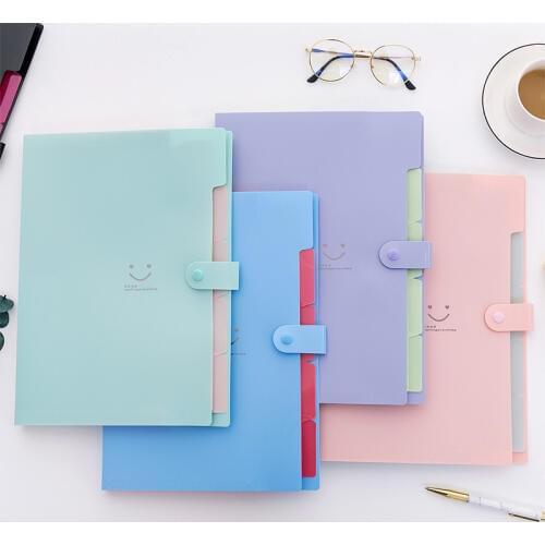 Colorful A4 Kawaii Smile Face Waterproof 32.5*24cm PP File Folder 5 Layers Document Bag Office Stationery School Supplies