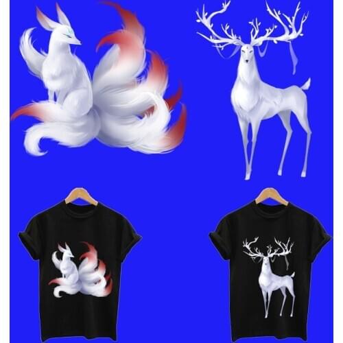 Nine-tailed fox and deer Iron-on transfers for clothing stickers heat-sensitive iron on patches appliques on clothes free ship